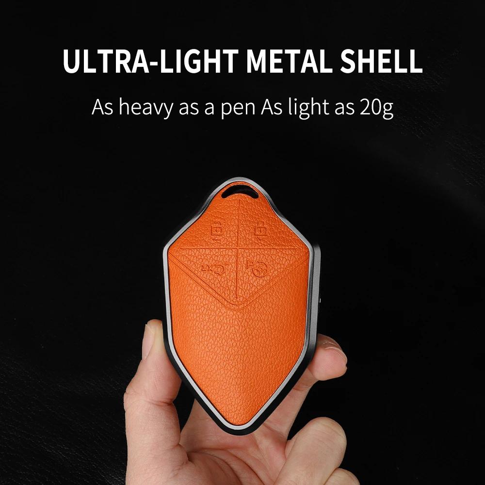 Metal And Leather Car Key Case Cover For Changan Deepal S7 Sl03    Car Key Case Protect Fob