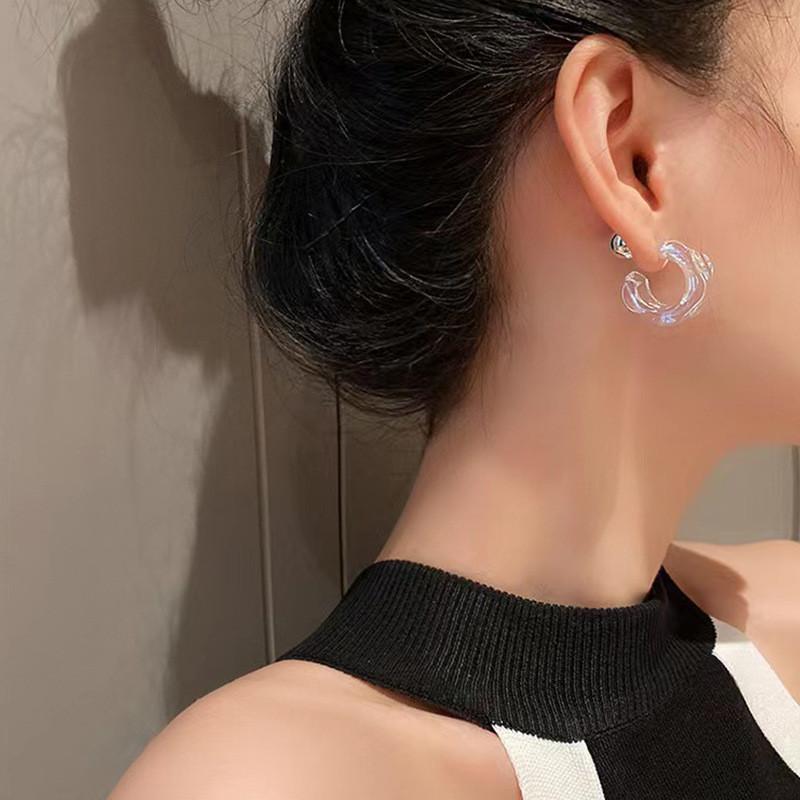 Korea Clear Acrylic Geometric C-shaped Hoop Earrings For Women Girls Trends Hanging Earrings Party Travel Jewelry Gifts