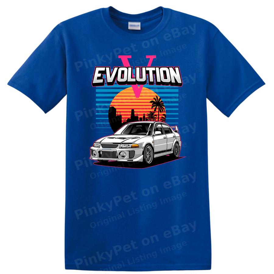 Evolution V Car Graphic T Shirt Retro Sunset Design Tee for Car Enthusiasts