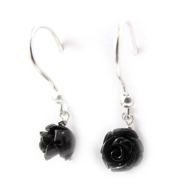 [J7178] - Black 'Rose Noire' Silver Earrings