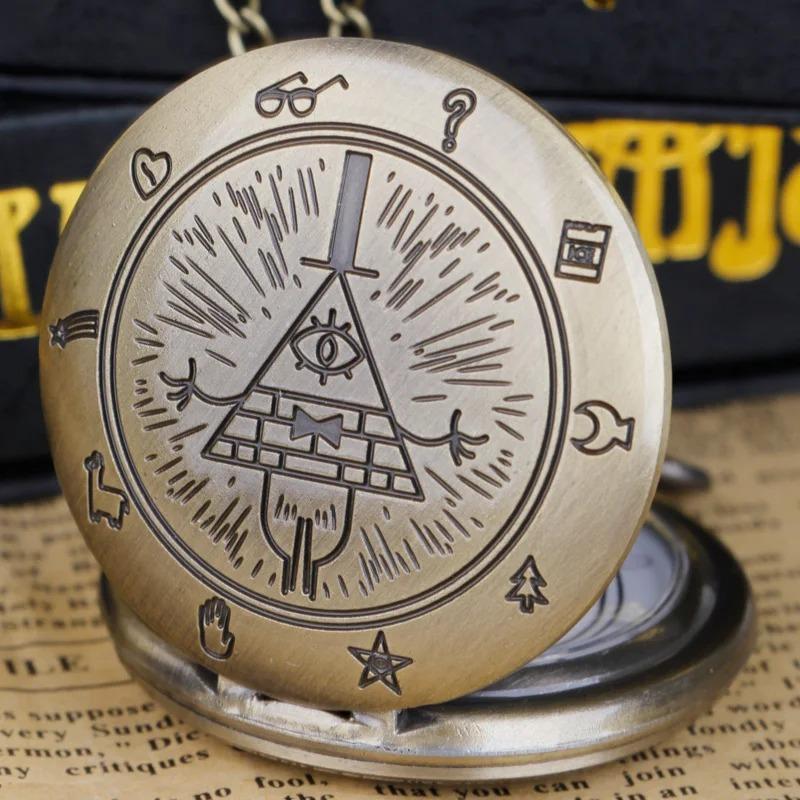 Bronze Strange Vintage Quartz Pocket Watches Necklace Steam Punk Pendant Mens Women Pocket FOB Watch Halloween Gifts