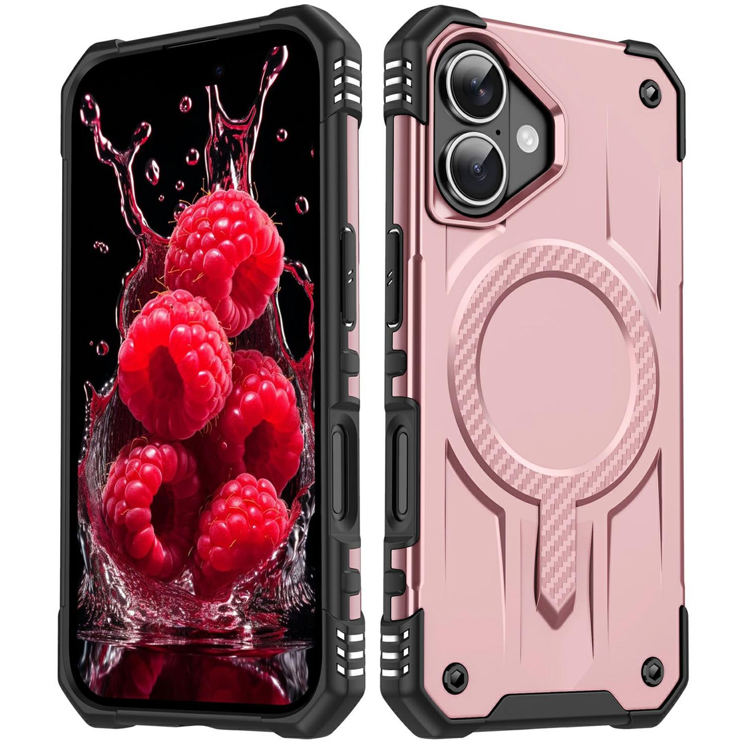 

For iPhone 16 Case Compatible with MagSafe Four Corner Airbags PC+TPU Phone Cover Rose Gold