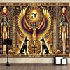 Mysterious ancient Egyptian art tapestry - polyester wall hanging featuring hieroglyphics and a golden-winged goddess