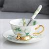 Camellia Gold-Trim Bone China Coffee Set: Cup, Saucer, Spoon, Pot, Milk Jug, Sugar Bowl, Pastry Skewer, Plate - Light Luxury.