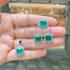 Small Square Emerald Jewelry Set Internet Famous Noblewoman Necklace Pendant Ring Earring Women's