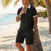 Mens Waffle Collared Polo Short Sleeve Shorts Casual Beach Vacation Set