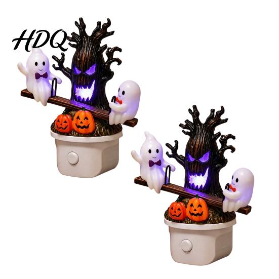 Scary Halloween Ornament Night Light Plug-in Resin Seesaw Ghost And Dead Tree Light Lamp Waterproof Spooky Decor for Bedroom Party Decoration