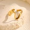 Stainless Steel Wavy Geometric Opening Ring for Women,Gold Plated Charm Rings,Trendy Jewelry Mother's Day Gifts