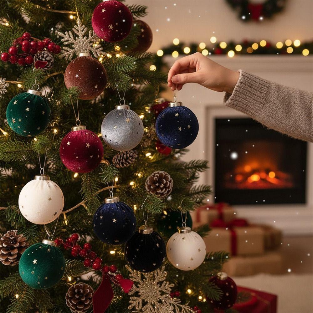 12Pcs/set Creative Flocking Christmas Ball Shiny Xmas Tree Hanging Pendants  Party Decorations