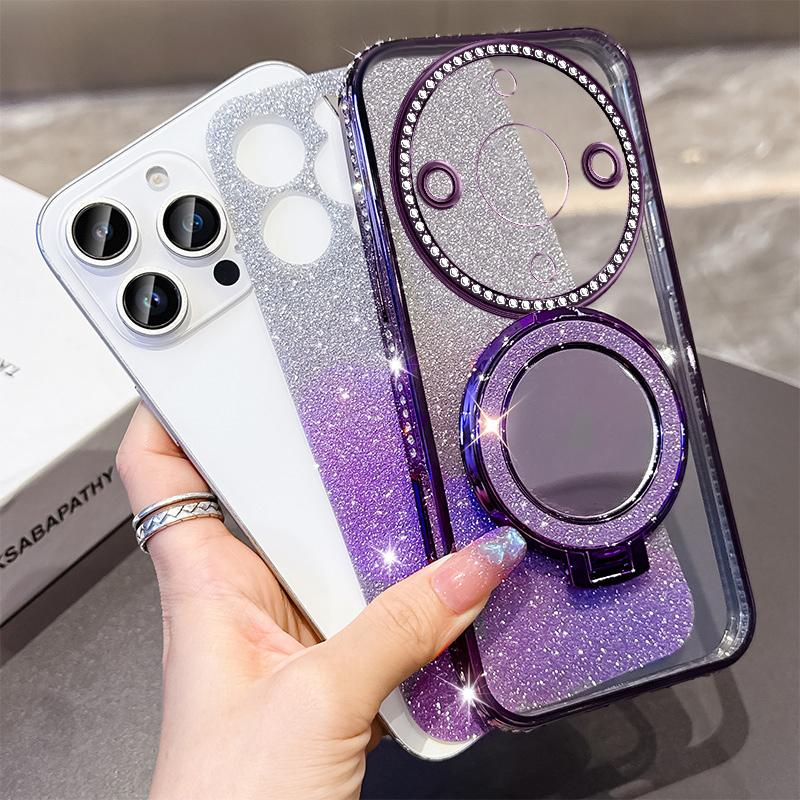 KEYSION Glitter Jewelled Magnetic Phone Case for HONOR X9b 5G X9A 5G Makeup Mirror Stand Shockproof Cover for Magic 6 5 Lite 5G