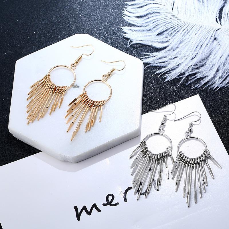 Boho Swing Shiny Long Tassels Drop Earrings for Women Statement Big Circle Ear Hyperbole Fashion Jewelry Gift