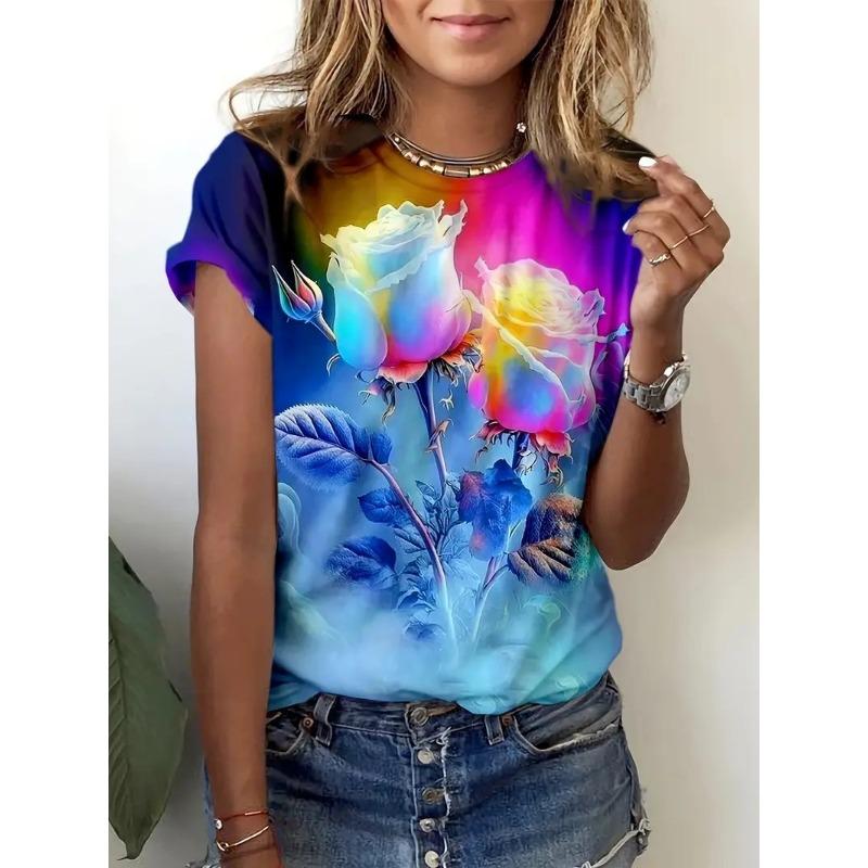 

Женская футболка 3D 3D печать Модная женская футболка с коротким рукавом и круглым вырезом Повседневный удобный топ XS