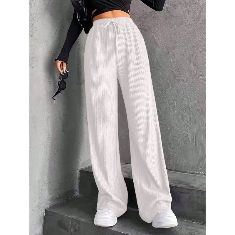 

New Style Drapey Floor-Length Casual Pants, High-Waisted Loose-Fitting Elegant Straight-Leg Women s Pants with Unique Design in Solid Color White XXL