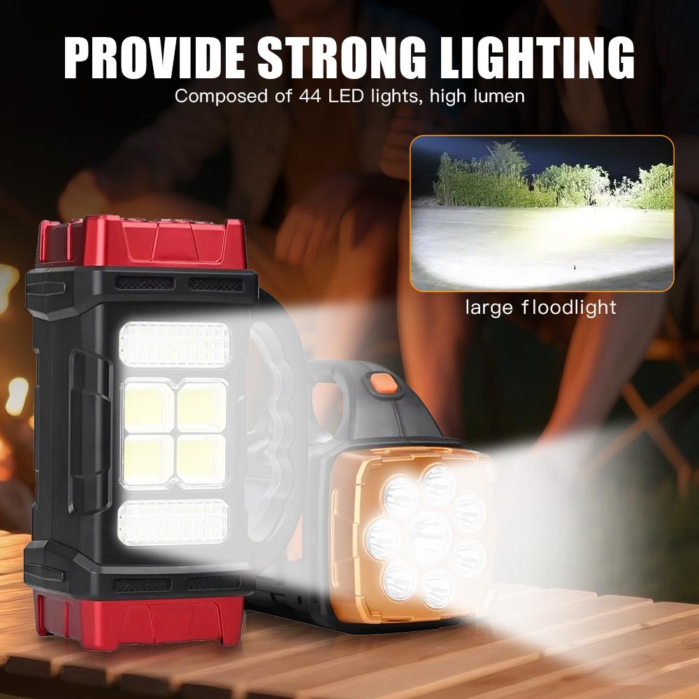 Tragbare Solar-Taschenlampe, USB-wiederaufladbar, 4 Gänge, Dual-Quelle LED COB Arbeitslicht, Handy-Ladegerät, Camping-Notfallleuchte