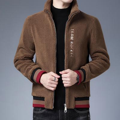 Sonbahar ve Kış Tahıl Kadife Ceket Erkek Taklit Koyun Koyun Postu Sherpa Kürk Palto Moda Dik Yaka Erkek Yün Yün Palto