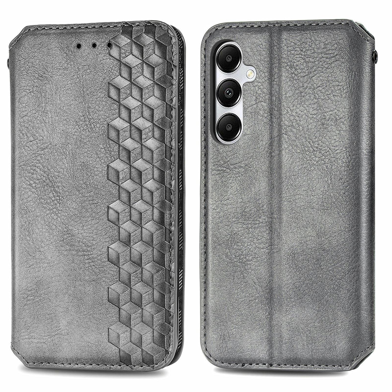 

For Samsung Galaxy A55 5G PU Leather Case Rhombus Imprint Wallet Stand Phone Cover Grey