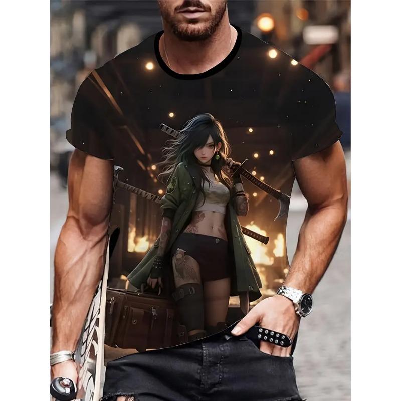 2026New Men's Cool Tattoo Girl Graphic T-Shirts Street Trend 3D Print Personality