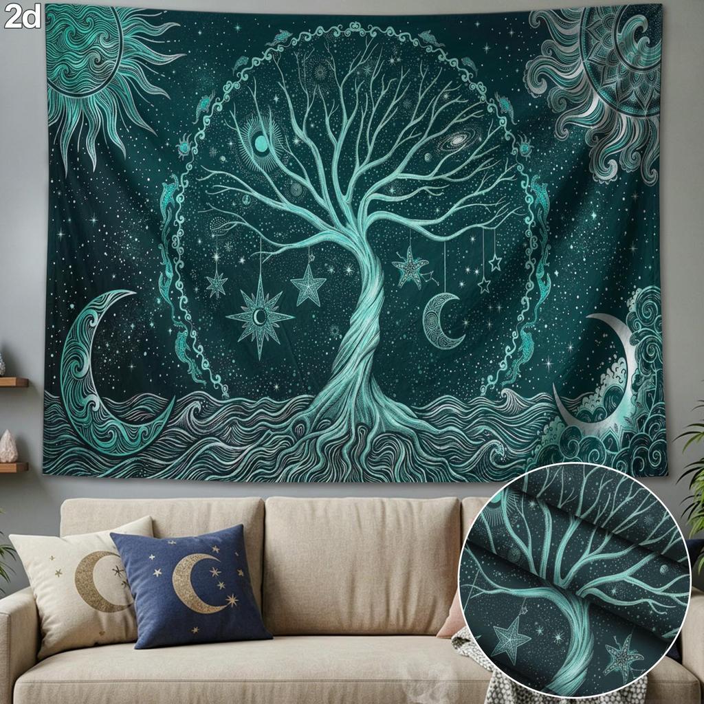 Starry Moon Tree Pattern Tapestry Wall Hanging for Bedroom, Living Room, Dorm, Home Decor Aesthetic Tapestry