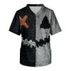 Men's Short Sleeve V-Neck Scrub Top with Chest Pocket Halloween Print for Work and Costume