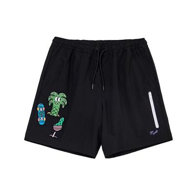 Li Ning X Steven Harrington Collaboration Cartoon Embroidered Drawstring Loose Mid Waist Breathable Casual Shorts Men Shorts Black AKSR736-2