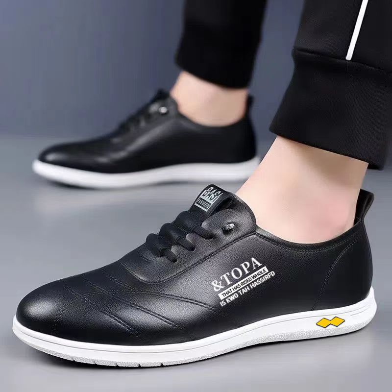 

Winter and Autumn Men s Business Leather Shoes Low Top Soft Sole Breathable Men s Shoes Trendy Lace-up Flat-soled Casual Shoes 39