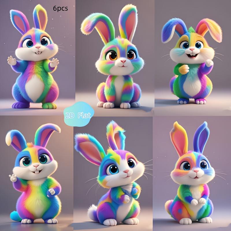 6pcs Easter Bunny Ornaments Set - Colorful Acrylic 2D Rabbit Decorations for Holidays Including  Easter, Valentine's Day