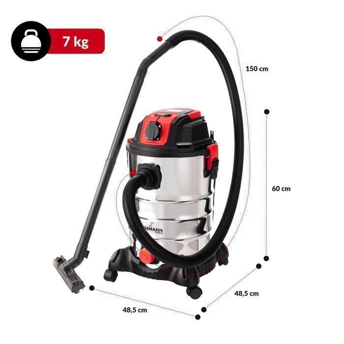 Industrial Vacuum Cleaner wet and dry Lehmann Force - 1500 W - 30 L - Electric Tool socket 2000 W, HEPA blow function