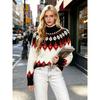 Fall Winter Women's Fair Isle Pattern Half Turtleneck Sweater, Loose Soft Rhombus Jacquard Knit Lazy Top