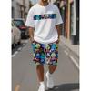Summer Quirky Pattern Print Men's Sports and Leisure Short Sleeve Shorts 2pcs Suit Daily Wear