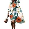 Spring or Summer Chic Ladies's Loose Casual Long Sleeve Shirt Dress Elegant Ladies's Casual White Print Lapel Single Breasted Dress