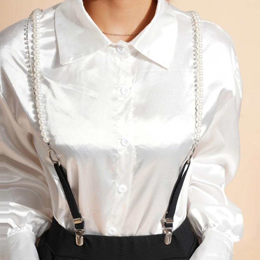 Elegant Pearl Suspenders Versatile Suspenders Braces Fashion Adjustable Straps  for Skirt Pants