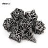 7 Pcs Silver Leaf Flower Metal Dice Hollow Metal Polyhedral Dice Set Suitable for Role-Playing RPG  Board Game Card Game