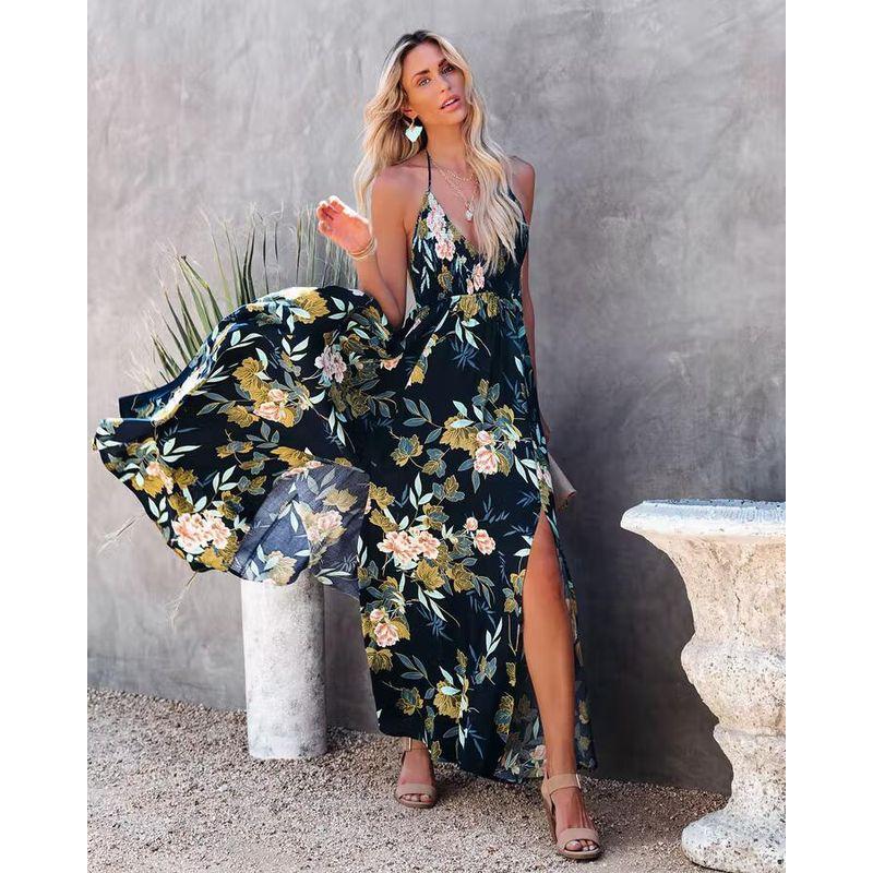 European Station Dress V-neck Sexy Dress Halter