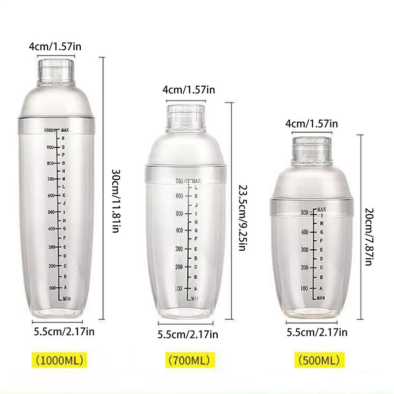 500/700/1000ml Shaker per Cocktail in Resina PC Shaker Manuale per Martini con Graduazioni Tazza per Tè al Latte Barware Bottiglia Shaker per Bevande Mixer