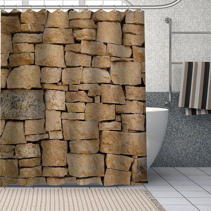 Retro Steinmauer Print Duschvorhänge Waschbarer Polyesterstoff Für Badezimmer Vorhang Badewannen Bildschirm Kunst Dekoration Mit Haken