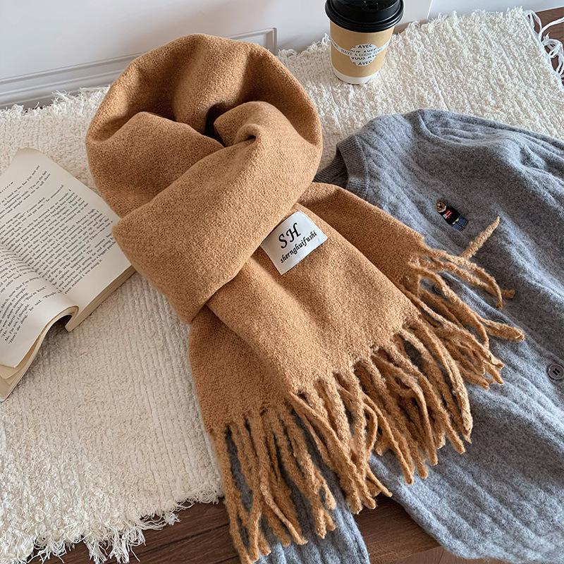 Atmosphere Solid Color Scarf Women's Winter High Sense Versatile Fashion Korean Thickened Imitation Cashmere Scarf To Keep Warm