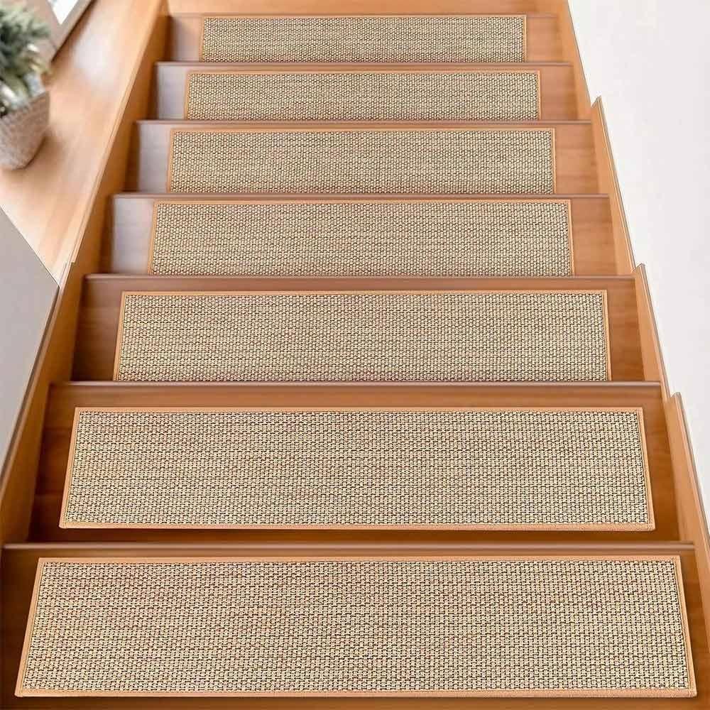 Creative Imitation Linen Stair Treads Non-Slip Washable Floor Mat Water Absorption Noiseproof Stair Carpet Household Use