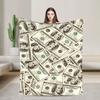 One Hundred Dollar Bills Warm Soft Blanket  Funny Travel Office Throw Blanket Couch Chair Flannel Bedspread Sofa Bed Cover