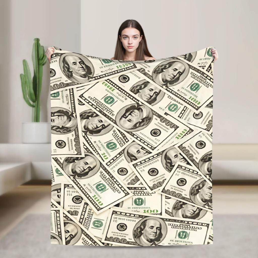 One Hundred Dollar Bills Warm Soft Blanket Funny Travel Office Throw Blanket Couch Chair Flannel Bedspread Sofa Bed Cover