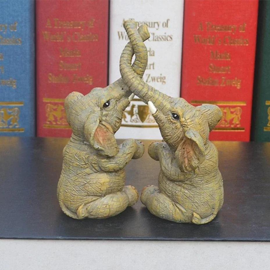 1 Pcs Elephant Couple Figurine Statue - Home Decor Elephant Ornaments For Desk Cupboard Props Gifting Accessory