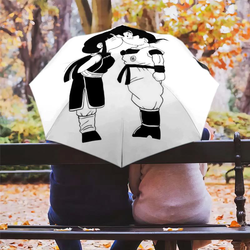1 PC Automatic Folding Umbrella - Cute Cartoon Son Goku Pattern Portable Foldable Design With 8 Ribs Christmas Birthday Gifts