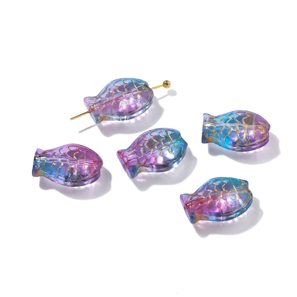 10pcs 10*14.5mm Glass Golored Small Fish Shaped Beads with Golden Edge Spacer Beads for DIY Jewelry Earrings Bracelets Supplies