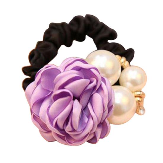 Women Satin Ribbon Rose Hairband Elastic Hair Ties Band Rope Ponytail Holder