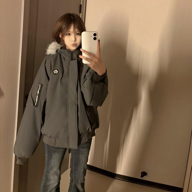 Down padded clothes women's short winter American retro men's and women's padded clothes padded jackets thickened small jackets