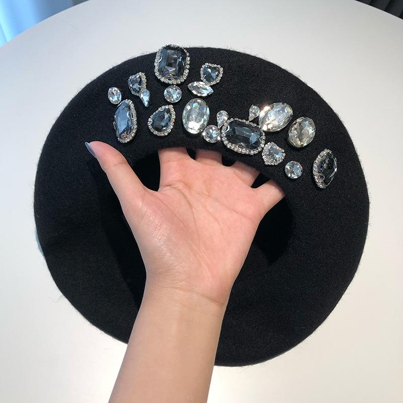 2026 Berets Women Hat Brimless Stretchy Comfortable Rhinestone Y2K Cap Autumn Female Flat Color Cotton