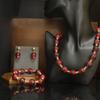 Vintage Red Frog Skin Glass Bead Earrings & Retro Bracelet Necklace Set