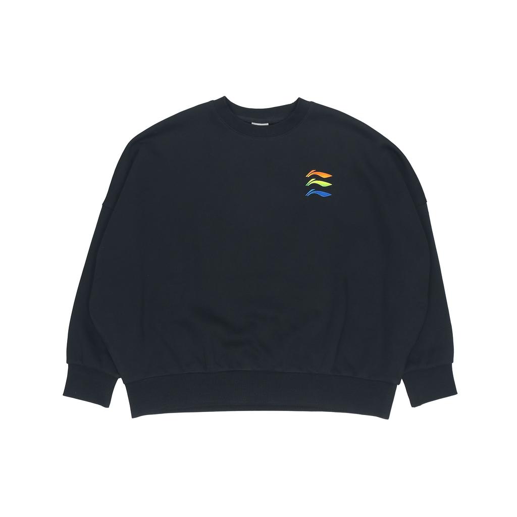 Li Ning Logo Print Fleece Warm Casual Sports Crew Neck Sweatshirt Women Sweatshirt Black AWDQB12-2