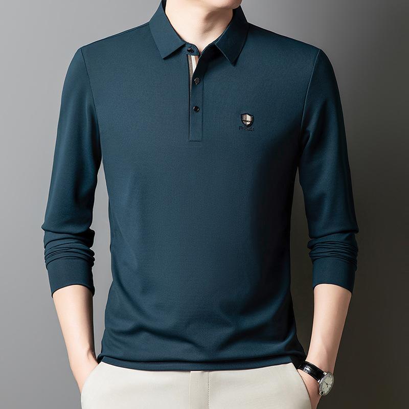 Traceless Long-Sleeved Polo Shirt Men'S Senior Sense Business Casual Elastic Lapel Polo