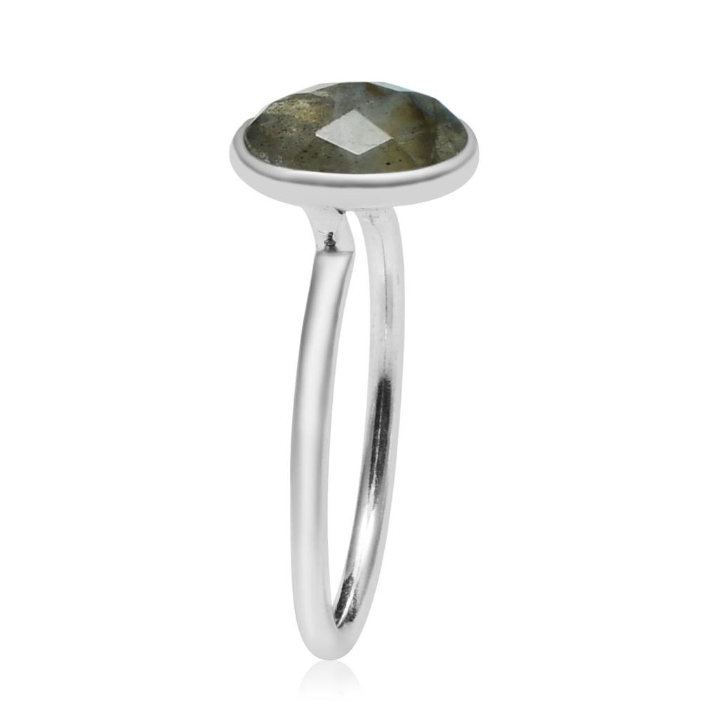 Natural Labradorite Gemstone Ring, 925 Sterling Silver, Solitaire Ring, Round Gemstone, Handmade Ring Jewelry, Gift for Easter, Ring Size - 5