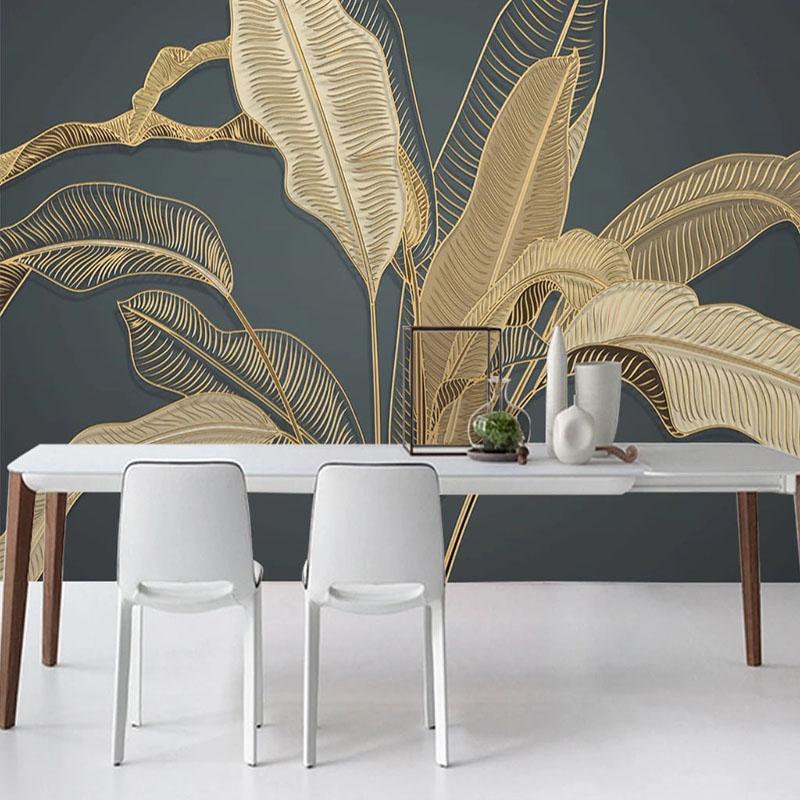 Photo Wallpaper Modern Golden Line 3d Relief Banana Leaf Mural Living Room Tv Sofa Study Light Luxury Home Decor Wall Painting
